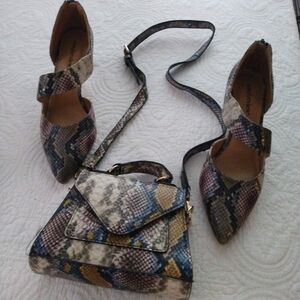 Reptile Bag And Heels Comfortview Brown and Blue Heels with Elegant Design